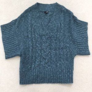 a.n.a. Marbled Chunky Style Knit V-Neck Sweater - Teal, Pink and White - Large